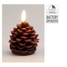 Toboz gyertya LED-es időzítő elemes - Barna - 7 cm