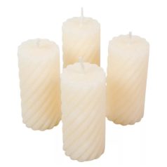   Bársony glitter csavart gyertya - Krém - 5,5x10 cm - 4 db/csomag