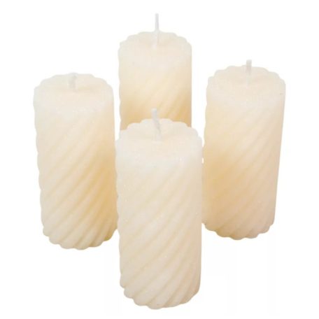 Bársony glitter csavart gyertya - Krém - 5,5x10 cm - 4 db/csomag