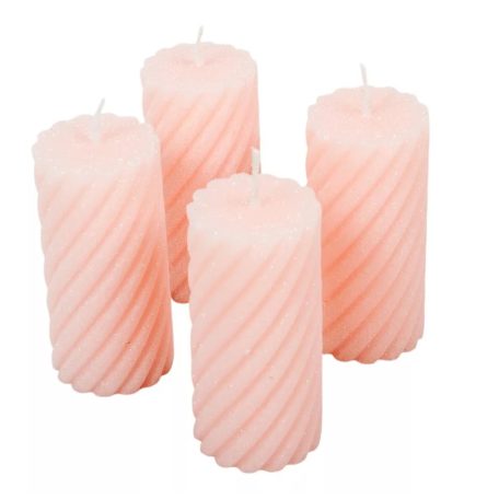 Bársony glitter csavart gyertya - Rózsaszín - 5,5x10 cm - 4 db/csomag
