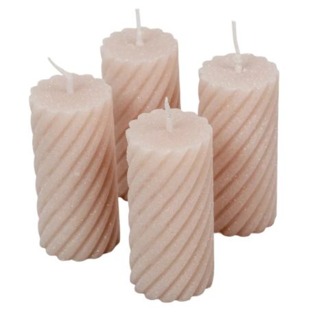 Bársony glitter csavart gyertya - Bézs - 5,5x10 cm - 4 db/csomag