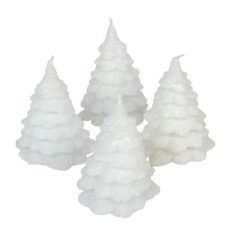   Bársony glitter fenyőfa gyertya - Fehér - 10x15,5 cm - 1 db vagy 4 db/csomag