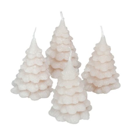 Bársony glitter fenyőfa gyertya - Bézs - 10x7,5 cm - 4 db/csomag 