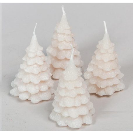 Bársony glitter fenyőfa gyertya - Bézs - 10x7,5 cm - 4 db/csomag 