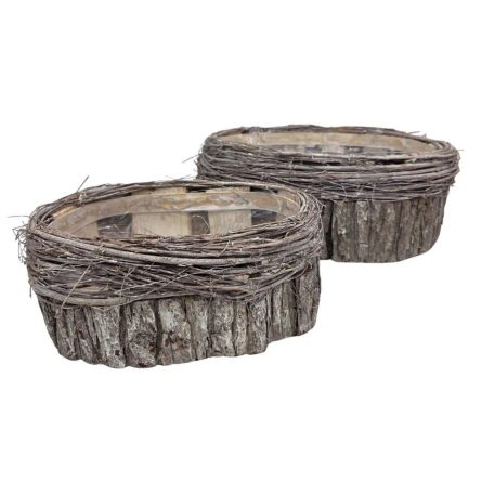 Hamvas ovál beültethető láda - 35x27x13 cm, 19x27x11 cm - 2 db-os szett