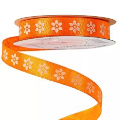   Virágos szatén szalag - Sötét narancssárga - 1,2 cm - 20 méter