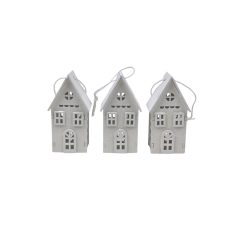 Fehér 3D fa házikó - 4x7,5x3 cm - 3 db/csomag