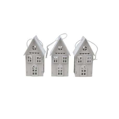 Fehér 3D fa házikó - 4x7,5x3 cm - 3 db/csomag