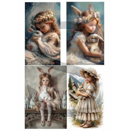 Rizspapír - A4 - 21x30 cm - Nyuszik és kislányok 1. - CK-5085