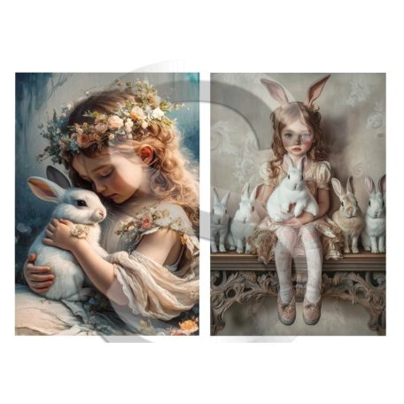 Rizspapír - A4 - 21x30 cm - Nyuszik és kislányok 2. - CK-5086