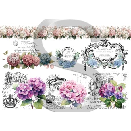 Rizspapír - A4 - Hortenzia vintage - CK-5100