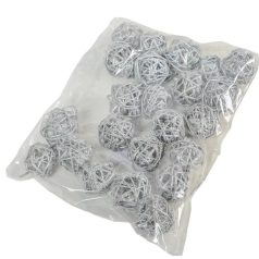 Vesszőlabda - Ezüst&glitter - 3 cm - 23 db/csomag