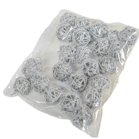 Vesszőlabda - Ezüst&glitter - 3 cm - 23 db/csomag