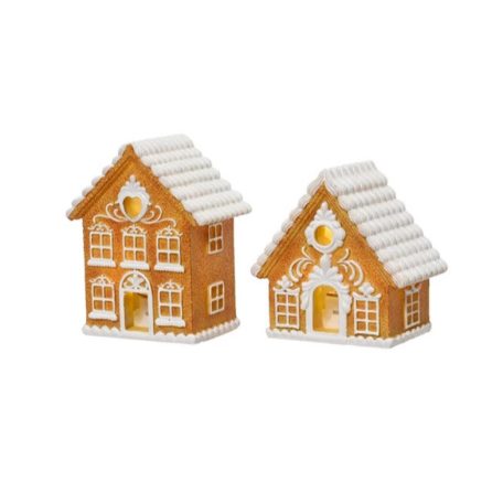  Mézeskalács karácsonyi dekoráció ledes - Ház - 8,5x8,5 cm
