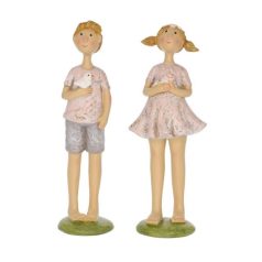   Fiú,lány madárral, virággall álló 2 féle - 3,5x3,5x14,5 cm 