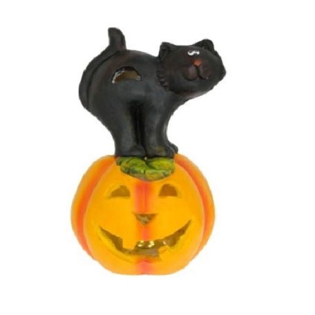 Halloweeni tök macskával LED-es - 23x22x37 cm