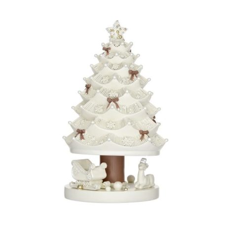 Karácsonyfa fehér forgó, zenélő - 11,5x11,5x20,5 cm 