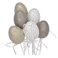 Tojás betűzős - Fehér-szürke - 6 cm - 6 db/csomag