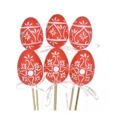 Tojás betűző - Piros mintás - 6 cm - 6 db/csomag