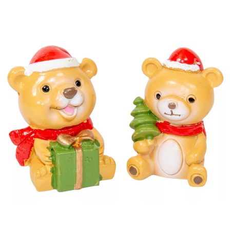 Maci figura  ajándékkal, fenyófával - 5,5cm - 2 db-os szett