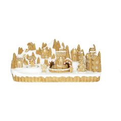 Mézeskalács város mozgó vonattal, LED-es 41x17x18,3 cm