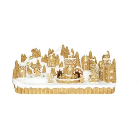 Mézeskalács város mozgó vonattal, LED-es 41x17x18,3 cm