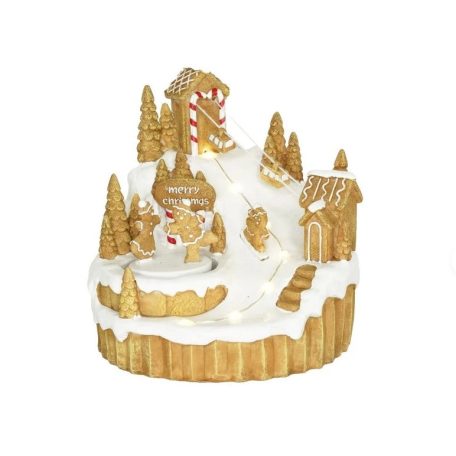 Mézeskalács sípálya mozgó figurákkal, LED-es - 15,5x16x16,7 cm