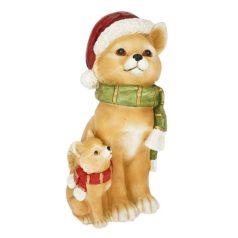   Cica kiscicával mikulás sapkában ülő - 24,5x24,5x45,5 cm