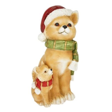 Cica kiscicával mikulás sapkában ülő - 24,5x24,5x45,5 cm