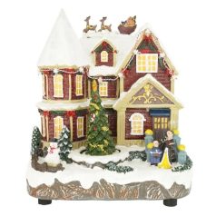   Dioráma havas ház mozgó karácsonyfával - 19,5x14,5x23,5 cm