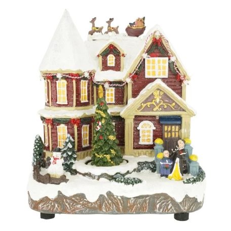 Dioráma havas ház mozgó karácsonyfával - 19,5x14,5x23,5 cm