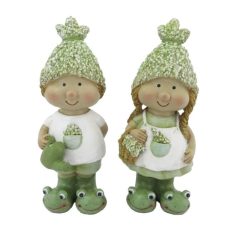   Gyerek fiú, lány békacsizmában, kannával, virággal - 5,5x6x16 cm