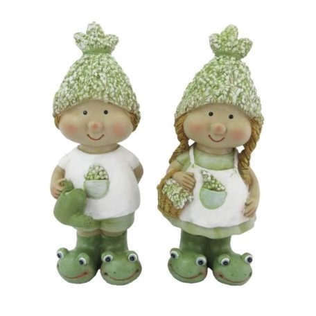 Gyerek fiú, lány békacsizmában, kannával, virággal - 5,5x6x16 cm