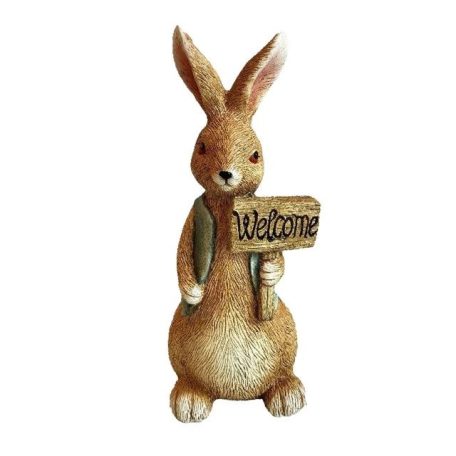 Nyúl mellényben, "Welcome" táblával - 17,3x14,9x42 cm