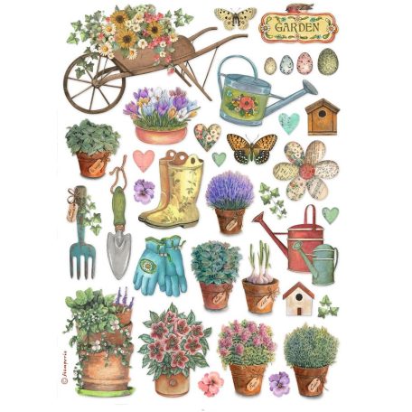 Stamperia rizspapir - A4 - Garden tools - DFSA-4991