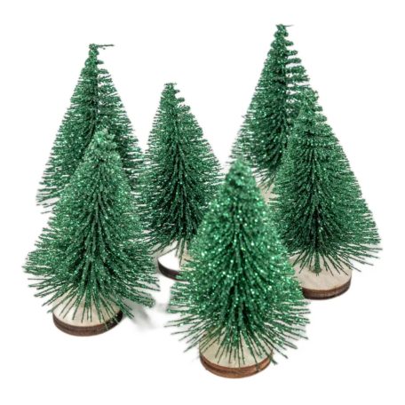Mini fenyő fa talpon - Sötétzöld - 7 cm - 6 db/csomag