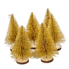 Mini fenyő fa talpon - Arany - 7 cm - 6 db/csomag