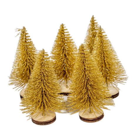 Mini fenyő fa talpon - Arany - 7 cm - 6 db/csomag