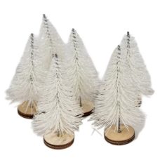 Mini fenyő fa talpon - Fehér - 7 cm - 6 db/csomag