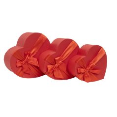   Szív alakú doboz - Piros - 16 cm, 19 cm, 21,5 cm - 3 db-os szett