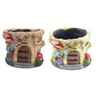 Kaspó házikó fatönk mintás - 10x10x9 cm