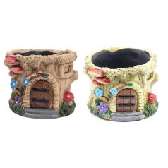 Kaspó házikó fatönk mintás - 10x10x9 cm