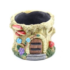 Kaspó házikó fatönk mintás - 10x10x9 cm