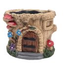 Kaspó házikó fatönk mintás - 10x10x9 cm