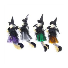 Boszorkány figura seprűn - 4 féle - 7x26,5 cm