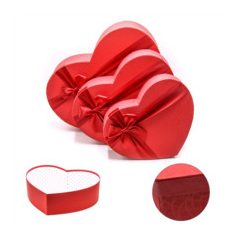   Papírdoboz szív - Piros masnis - 28,5cm, 34 cm, 40 cm - 3 db-os szett