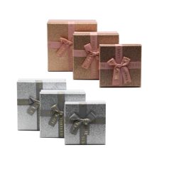   Szögletes masnis díszdobozok -- Ezüst-Rosegold - 3 db-os szett 