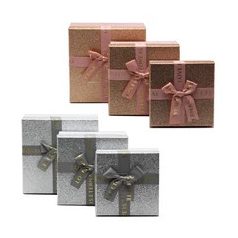   Szögletes masnis díszdobozok -- Ezüst-Rosegold - 3 db-os szett 