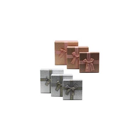 Szögletes masnis díszdobozok -- Ezüst-Rosegold - 3 db-os szett 