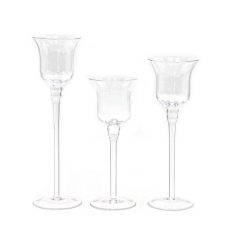 Üveg gyertyatartó - 3 db-os szett - 20-23-26 cm